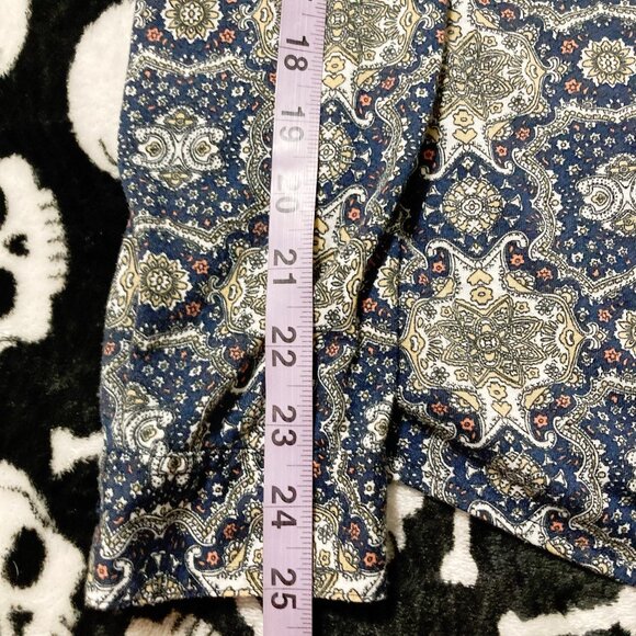 SUZY SHIER Navy blue geometric floral print button-down shirt ~ SMALL MEDIUM top - Picture 9 of 12